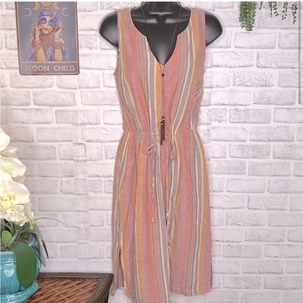 Drew Anthropologie Striped Agave Multicolored Linen
Dress Boho Hippie Size Small